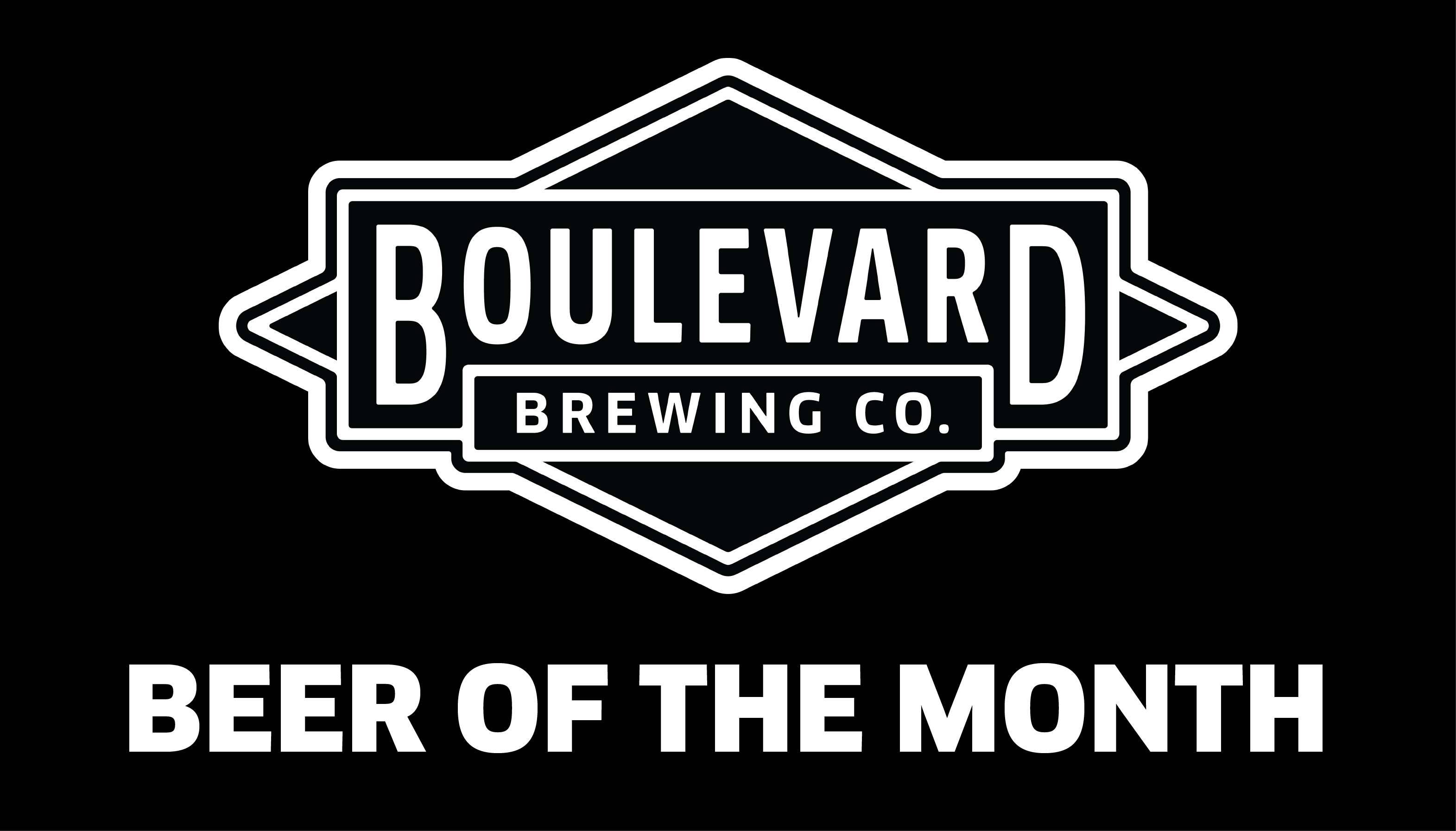 Logo of Boulevard Brewing Co. in white text on a black background with a diamond shape. Below, in bold capital letters, it reads "Beer of the Month.