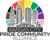 The logo of the Kansas City Pride Community Alliance beautifully captures its essence, featuring four skyscrapers in black silhouette against a circular rainbow background. It's all about unity and pride, with the organization's name proudly displayed below.